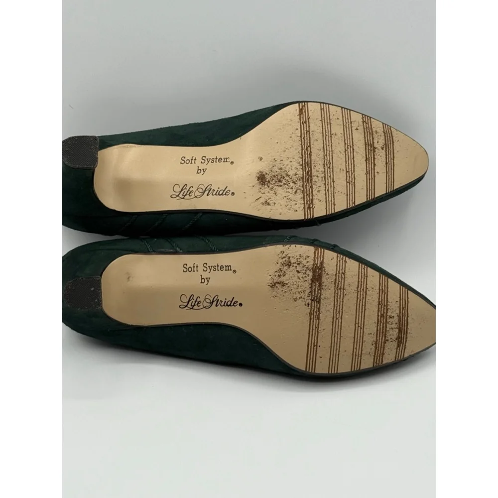 LifeStride Soft System Green Fabric Heels 6.5M – Vintage Style Pointed Toe Pumps